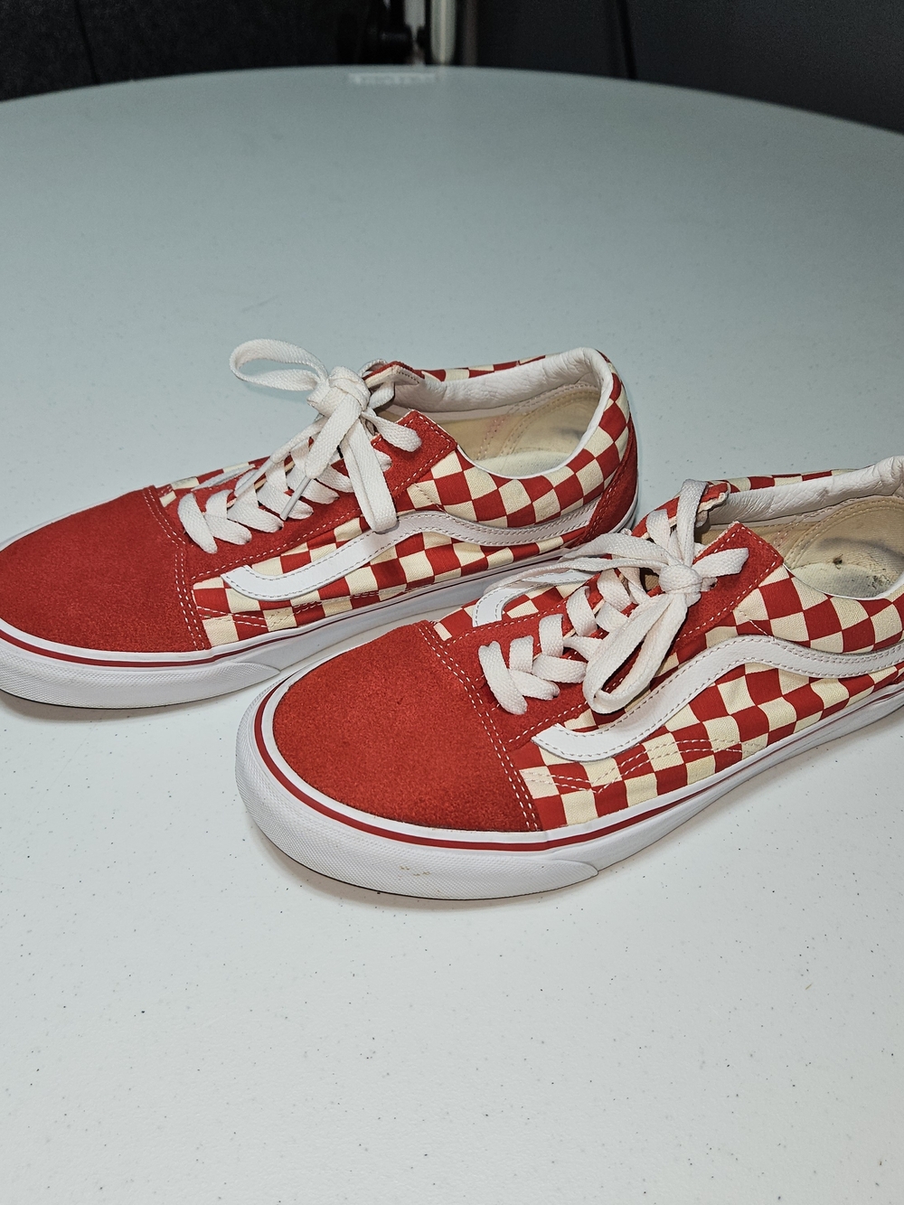 Vans Mens Or Womens  Red and Cream Checkered Low-Top Sneakers
